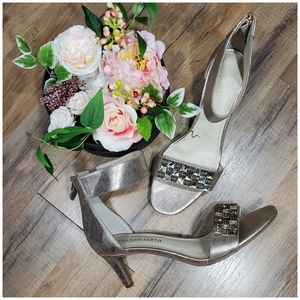 Gold Jeweled Franco Sarto Strap Kitten Heels